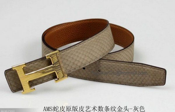 Hermes Snake Stripe Leather Reversible Belt Art Stripe Gold Buck